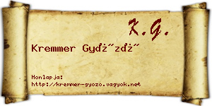 Kremmer Győző névjegykártya